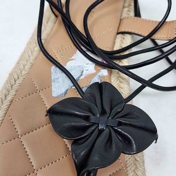 Aerosoles Fanie Lace Up Black Leather Flower Espadrilles Sandals Size 9.5 Black - Picture 6 of 14
